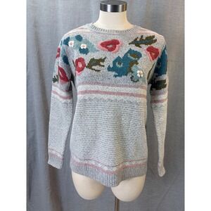 Sundance Wool Blend Floral Intarsia Sweater Gray Pink XS with Tag